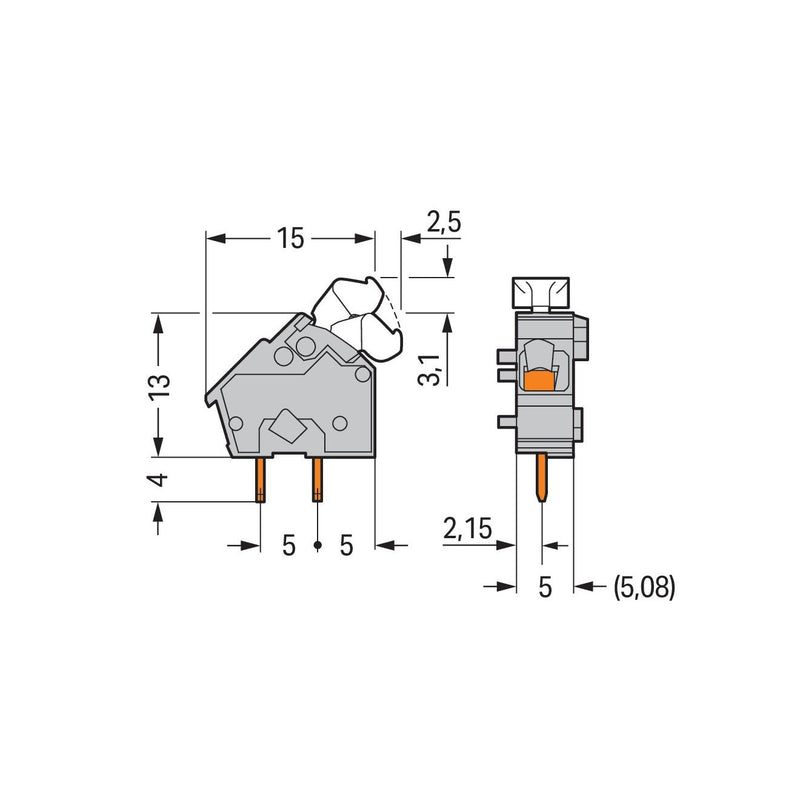 WAGO - Leiterplattenklemme Anreihbare Leiterplattenk. 256-461 Drücker,2,5mm²,gr − 100 Stück