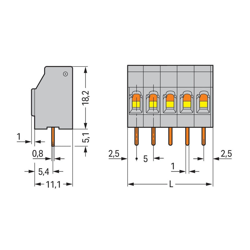 WAGO - Leiterplattenklemme 740-112/000-006 2,5mm²,Maß 5mm,bl − 60 Stück