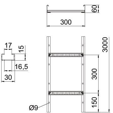 OBO Bettermann Vertr - Kabelleiter Kabelleiter LCIS 630 3 FS Sprosse gelocht − 3 Meter