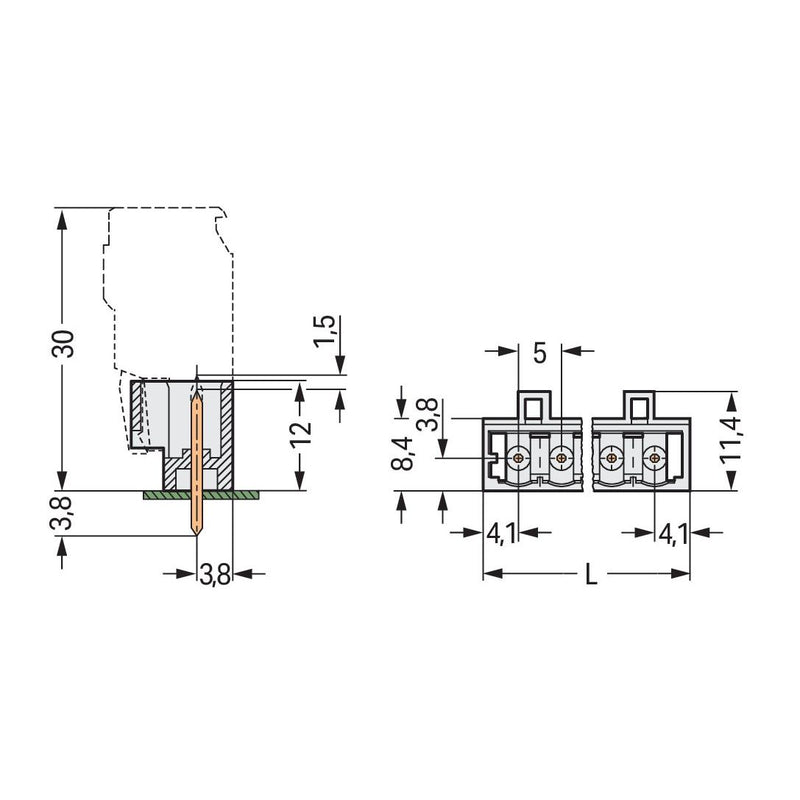 WAGO - Leiterplattensteckverbinder THT-Stiftleiste Lötstift 721-171/046-000 1,2x1,2,gerade,lgr − 100 Stück