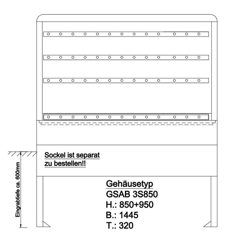 GSAB Elektrotechnik - Anschlussschrank Normkabelverteilerschrank 3S850K630 850x1445x332mm