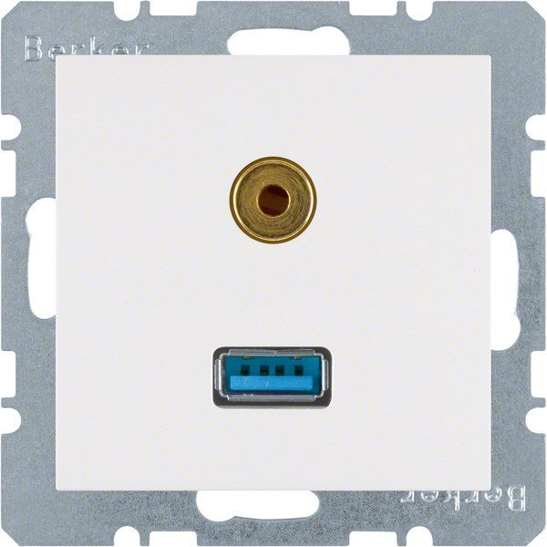 Berker - Einsatz/Abdeckung für Kommunikationstechnik Steckdose USB/3,5mm Audio 3315391909 polarweiß matt