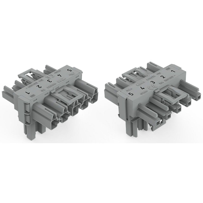 WAGO - Kompaktverteiler für steckbare Gebäudeinstallation T-Verteiler 5-polig 770-1741 Kod. B,grau − 50 Stück