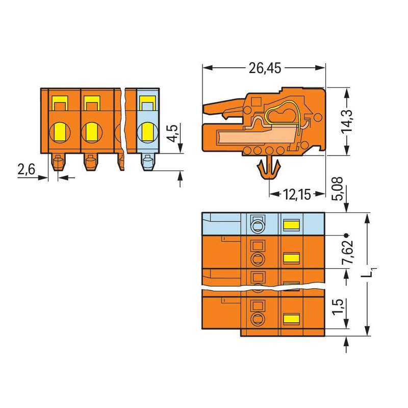WAGO - Kabelsteckverbinder für Leiterplattensteckverbinder 1-Leiter-Federleiste 231-711/008-000 CAGECLAMP,2,5mm²,or − 25 Stück
