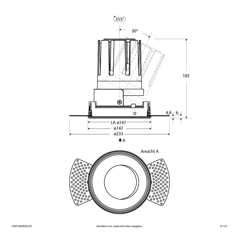 EVN Lichttechnik - Downlight/Strahler/Flutlicht LED-Einbauleuchte modular F02R14AM3830L15P Konfigurationstype