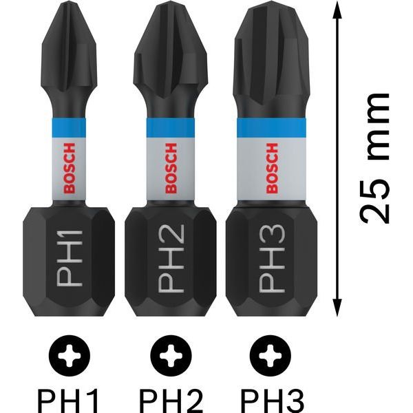 Bosch - Bit PRO PH Impact Bit 2608522470 Set, 25 mm, 3-tlg