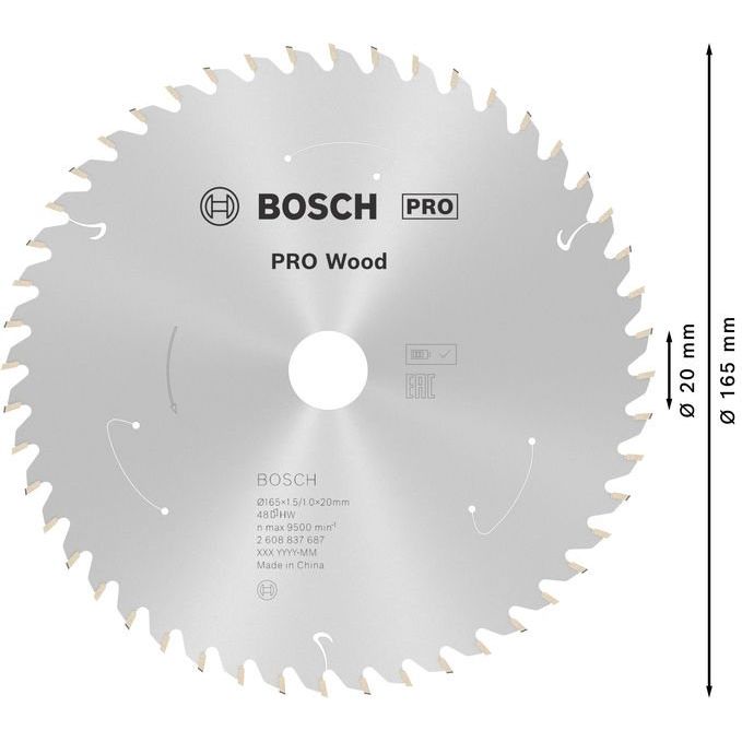 Bosch - Kreissägeblatt PRO Wood cordless 2608837687 Kreissägeblatt 165 x