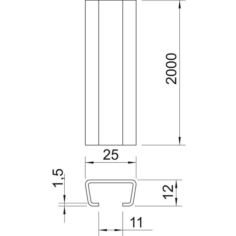 OBO Bettermann - Stiel/Profilschiene Profilschiene CL2512UP2000A2 V2A − 2 Meter