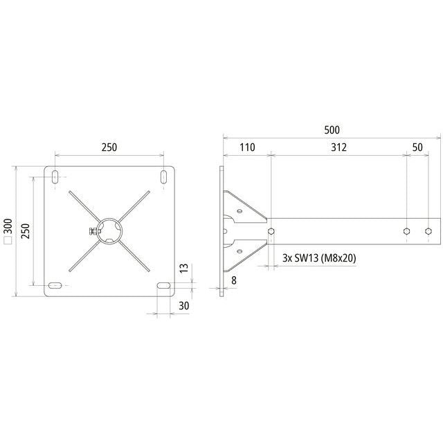 DEHN - Sockel für Fangeinrichtung Blitzschutz Stützrohrständer SRS D50 300 #105244 D 50 mm Stützrohre