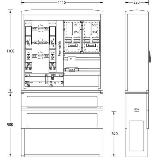 uesa - Zähler-Komplettschrank Wandlermessung WM-ZP-250A Schleswig 1100x1115x320mm