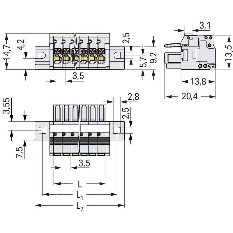 WAGO - Kabelsteckverbinder für Leiterplattensteckverbinder 1-Leiter-Federleiste 2734-113/027-000 Push-inCAGECLAMP,lgr − 25 Stück