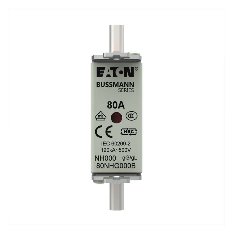 Eaton - Messersicherung Sicherungseinsatz Nieders. NH FUSE 80#80NHG000B 80A AC 500V 120kA − 3 Stück