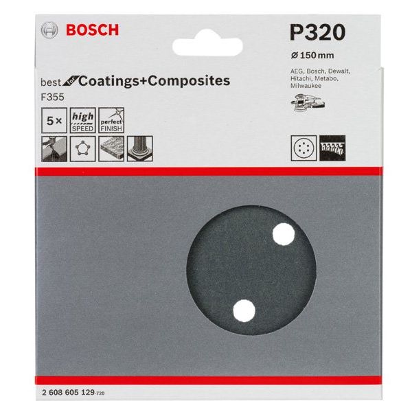 Bosch - Schleifpapier/Schleifvlies PRO F355 Schleifblatt, 150 2608605129 mm, G320, 5-tlg