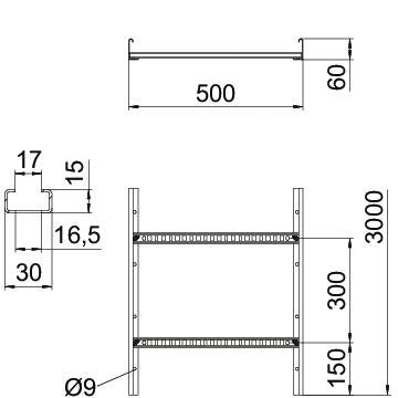 OBO Bettermann Vertr - Kabelleiter Kabelleiter LCIS 650 3 FS Sprosse gelocht − 3 Meter