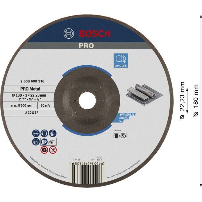 Bosch - Trenn-/Schleifscheibe PRO Metal Trennscheibe, 2608600316 180 x 3 x 22.23 mm