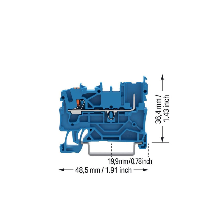 WAGO - Durchgangs-Reihenklemme 1-Leiter/1-Pin-Basisklemme 2222-1204/999-953 Drücker,2,5mm²,bl − 100 Stück