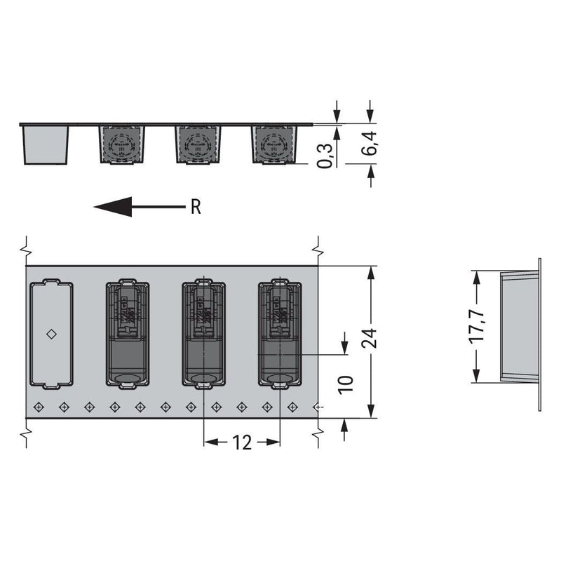 WAGO GmbH & Co. KG - Ein- und mehrpolige Klemmenleiste SMD-Leiterplattenklemme 2061-621/998-404 Drücker,1,5mm²,sw − 8100 Stück