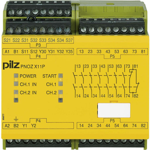 Pilz - Gerät zur Überwachung von sicherheitsgerichteten Stromkreisen Not-Aus-Schaltgerät PNOZ X11P #777083 110-120AC24DC7no1nc2