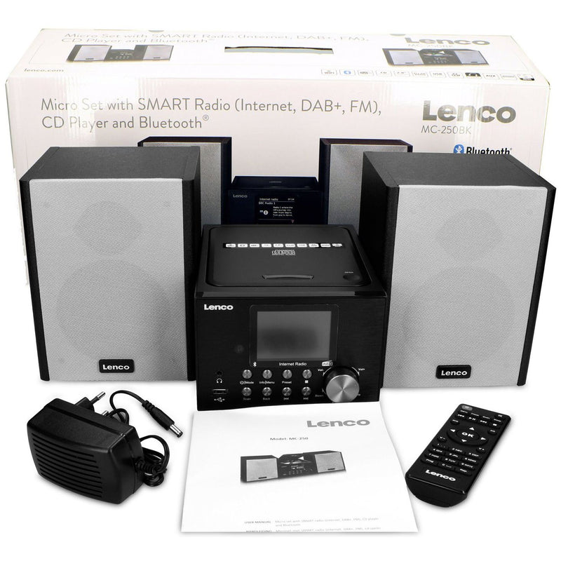 LENCO - HiFi-Komplettsystem Microanlage/Internet-Radio MC-250 Black WiFi/DAB+/FM/CD