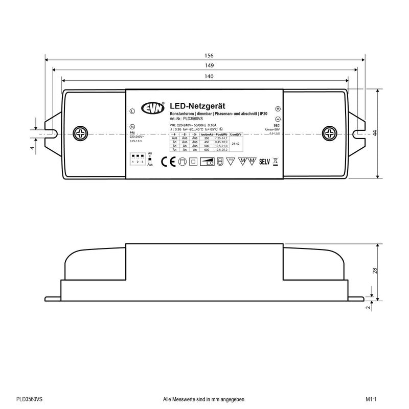 EVN Lichttechnik - LED-Betriebsgerät LED-Netzgerät 350mA-600mA PLD3560VS