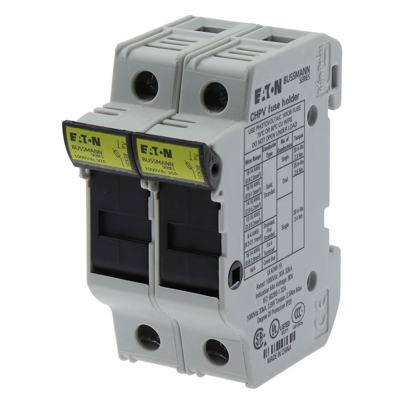 Eaton - Halter für zylindrische Sicherung Sicherungshalter Niedersp. 2P 30A 100#CHPV2U 32A DC 1000V 2polig − 6 Stück