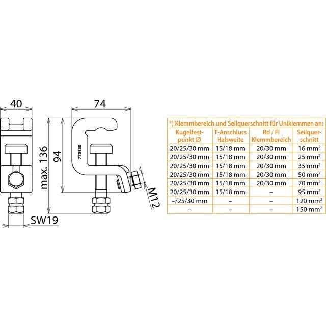 DEHN - Anschlusselement für EuK-Vorrichtung Universalklemme UK 30 SK D25/30mm T18mm