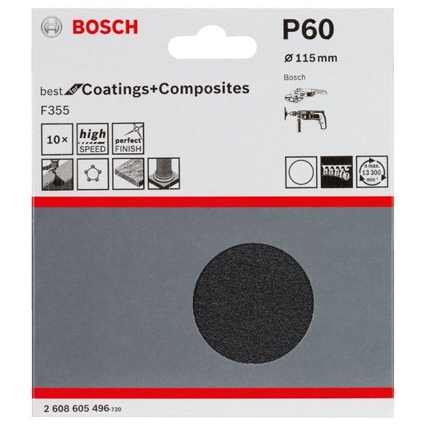 Bosch - Schleifpapier/Schleifvlies PRO F355 Schleifblatt, 115 2608605496 mm, G60, 10-tlg