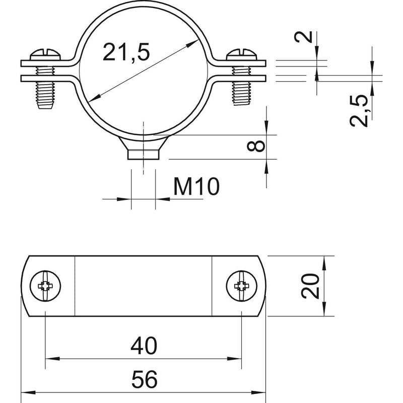 OBO Bettermann - Befestigungsschelle für Kabel/Rohre Abstandschelle 2900WM10 21.5 FT m. Gewindeanschl.M10 − 25 Stück
