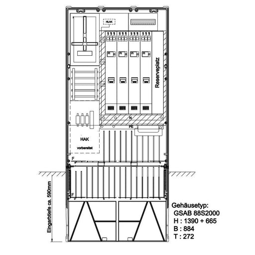GSAB Elektrotechnik - Zähler-Komplettschrank Festplatzsäule 03.88.1P11Sy4DSZ m. Sammelsch.,5-p