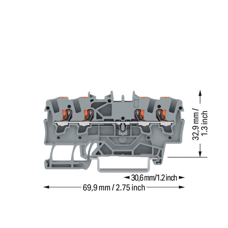 WAGO GmbH & Co. KG - Durchgangs-Reihenklemme 4-Leiter-Durchgangsklemme 2201-1401 1,5qmm, grau − 100 Stück