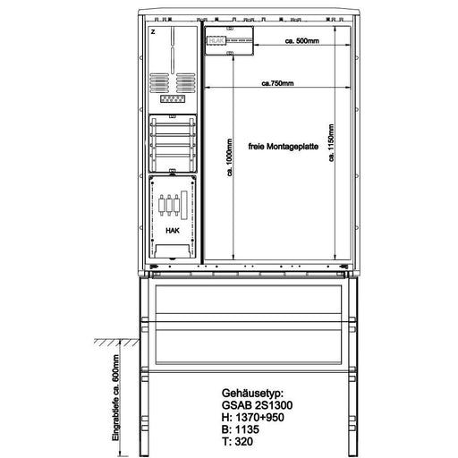 GSAB Elektrotechnik - Zähler-Komplettschrank Zählerschrank 22.00.1P11Gr.2 1 Zähler