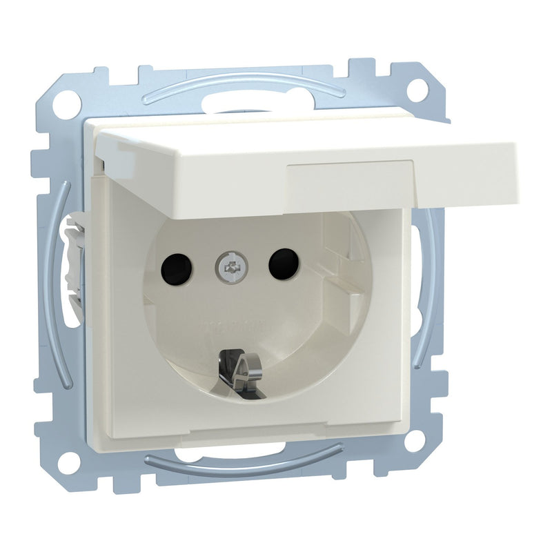 Merten - Steckdose SCHUKO-Steckdose pws/gl MEG2414-0319 m.Klappdeckel IP44