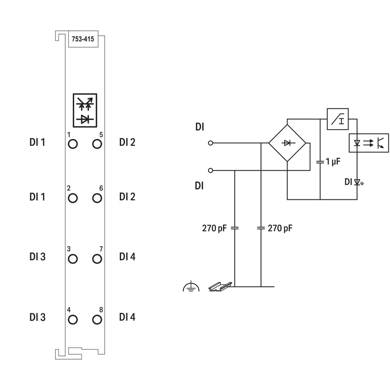 WAGO - Feldbus, Dez. Peripherie - Digitales Ein-/Ausgangs-Modul 4-Kanal-Digitaleingang 753-415 AC/DC 24 V,20 ms,lgr