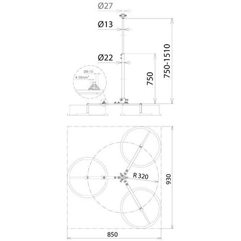 DEHN - Distanzhalter für Blitzschutz Variables Dreibeinstativ VDBSRA320PAE #105467