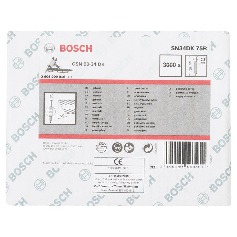 Bosch - Nagel für Nagelgerät D-Kopf Streifennagel 2608200016 SN34DK 75R 2,8 mm 75