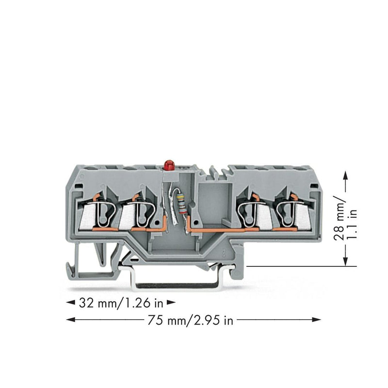 WAGO - Bauelement-Reihenklemme Bauelementklemme 280-658/281-434 Leiter,LEDrot,grau − 100 Stück