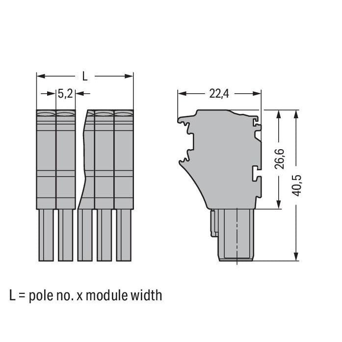 WAGO - Ein- und mehrpolige Klemmenleiste 1-Leiter-Federleiste 2022-104 CAGECLAMP,4mm²,gr − 100 Stück