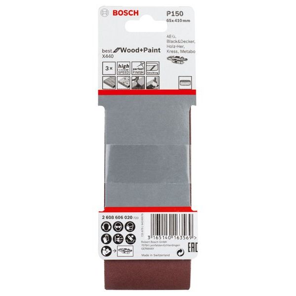Bosch - Schleifpapier/Schleifvlies PRO X440 Schleifband, 65 x 2608606020 410 mm, G150, 3-tlg