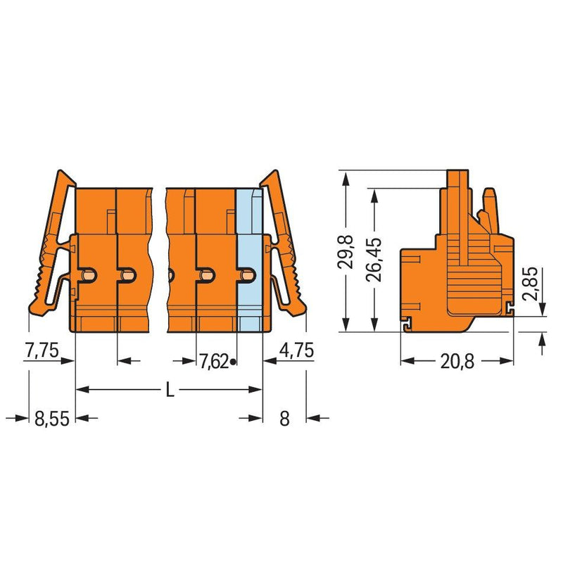 WAGO - Kabelsteckverbinder für Leiterplattensteckverbinder 2-Leiter-Federleiste 231-2703/037-000 CAGECLAMP,2,5mm²,or − 50 Stück
