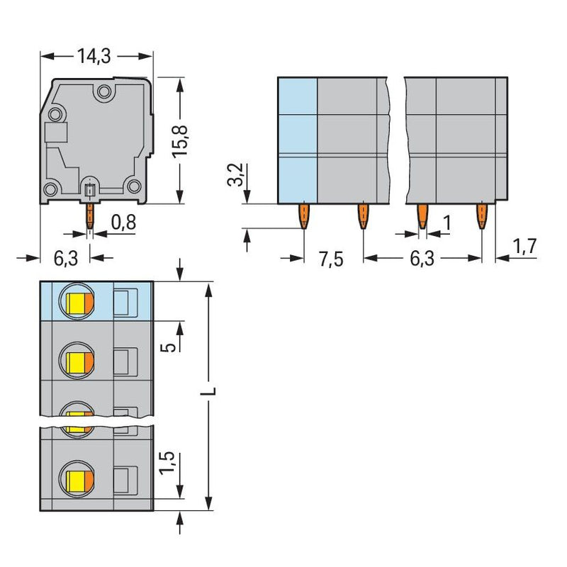 WAGO - Leiterplattenklemme 739-207 2,5mm² − 20 Stück