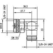 Telegärtner - Koax-Kupplung N-Winkelverbindungsstück 100024150 (M-F),50Ohm,UG-27/U
