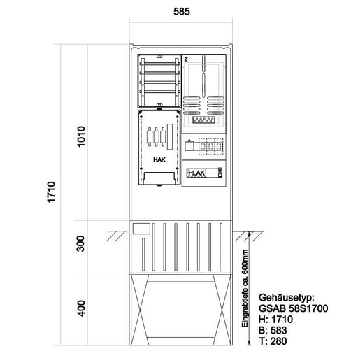 GSAB Elektrotechnik - Zähler-Komplettschrank Zähleranschlußsäule 12.00.1P1 eon Mitte (1Z/TSG)