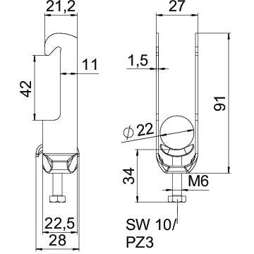 OBO Bettermann - Bügelschelle BS-W1-M-22 FT 16-22mm − 100 Stück