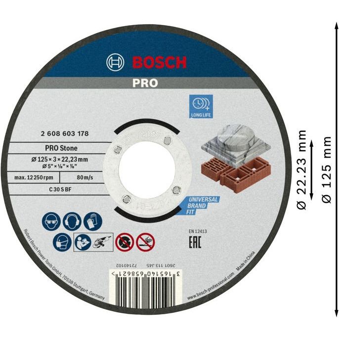 Bosch - Trenn-/Schleifscheibe PRO Stone Trennscheibe, 2608603178 125 x 3 x 22,23 mm
