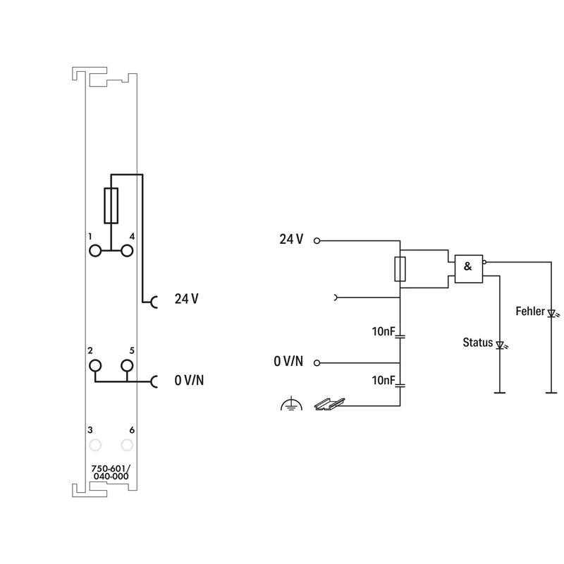 WAGO - Feldbus, Dez. Peripherie - Einspeise- und Segmentmodul Potentialeinspeisung DC24V 750-601/040-000 dunkelgrau
