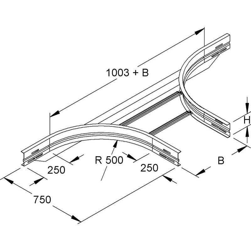 Niedax - Anbau-Abzweigstück für Kabelleiter Anbau-T-Stück WSTAR 105.600 106,5x605mm