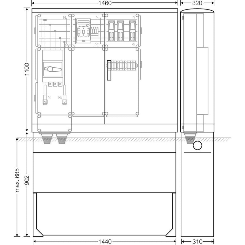 Hensel - Verteilerschrank für Energieversorgung Ladeverteiler Mi EV 44kW 3011 b. z. 3 Doppelladepu