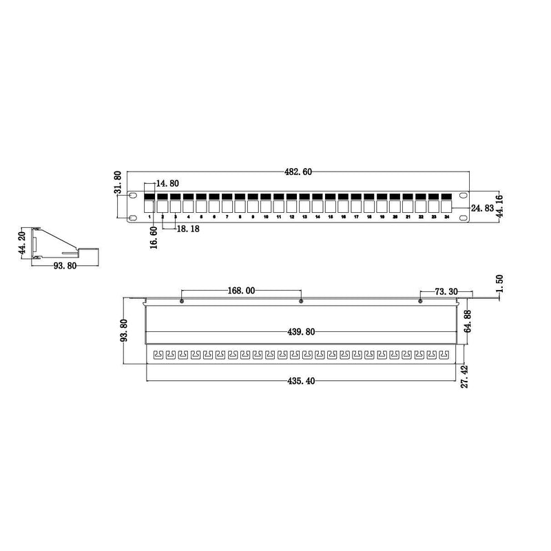 EFB-Elektronik - Frontpanel/Patchpanel leer (Schaltschrank) Verteilerfeld 19" 1HE 37578.1V2 24-Port, RAL 7035