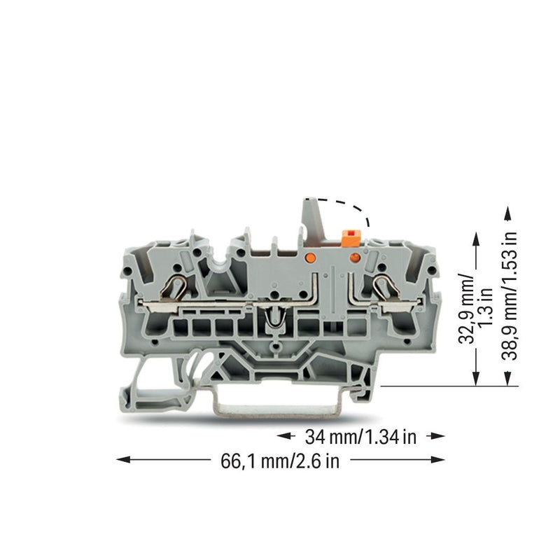WAGO - Trenn- und Messtrenn-Reihenklemme 2-Leiter-Trenn-u.Messklem. 2002-1671/401-000 Prüfmöglichkeit,grau − 50 Stück