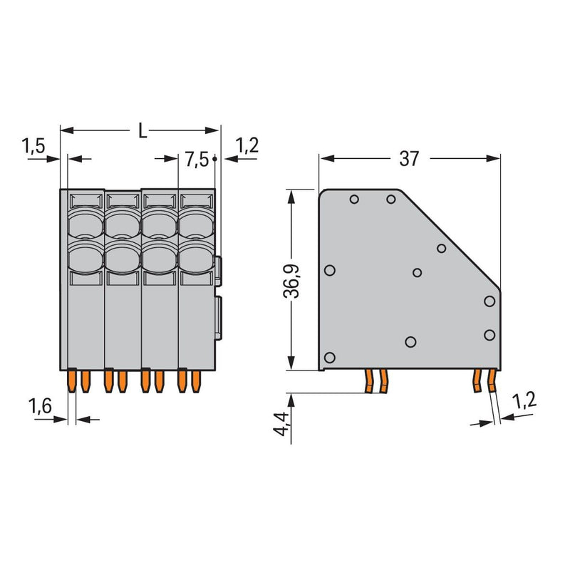 WAGO - Leiterplattenklemme 2-Leiter-Leiterplattenkle. 746-2309 10mm² − 12 Stück